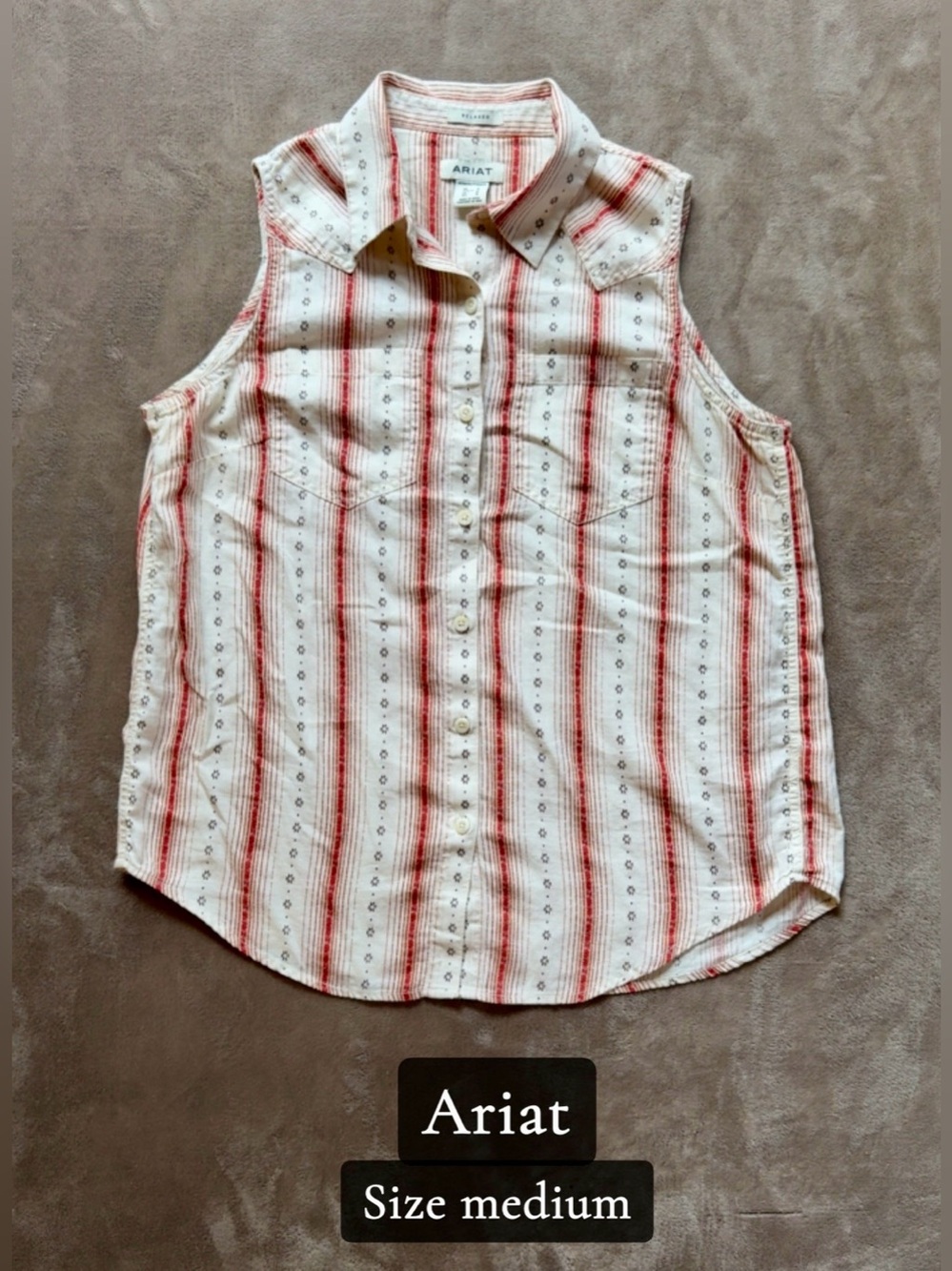 Ariat Cream and Red Sleeveless Button-Front Western Shirt